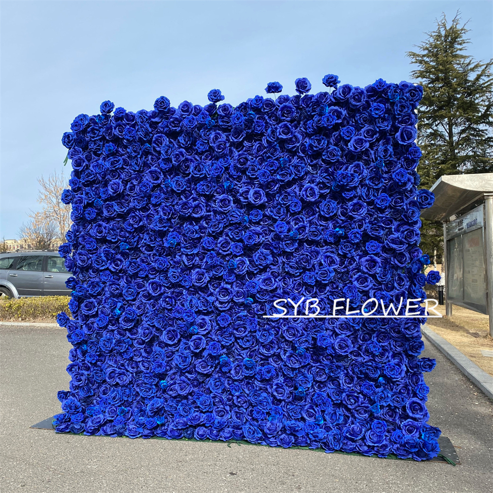 #360 SYB FLOWER Customized 3D/5D jewelry blue and sapphire Cloth Back Roll up Artificial Flower Wall Backdrop For Wedding Event Party Decoration