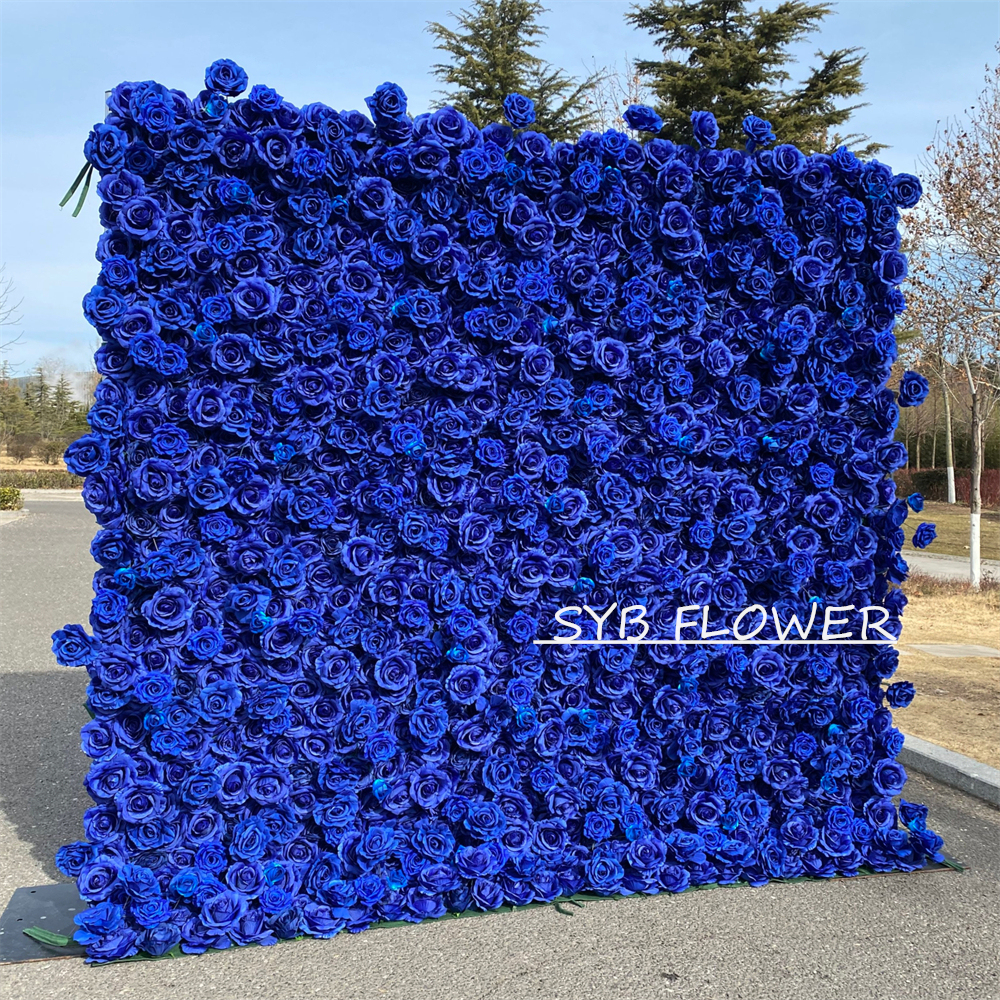 #360 SYB FLOWER Customized 3D/5D jewelry blue and sapphire Cloth Back Roll up Artificial Flower Wall Backdrop For Wedding Event Party Decoration
