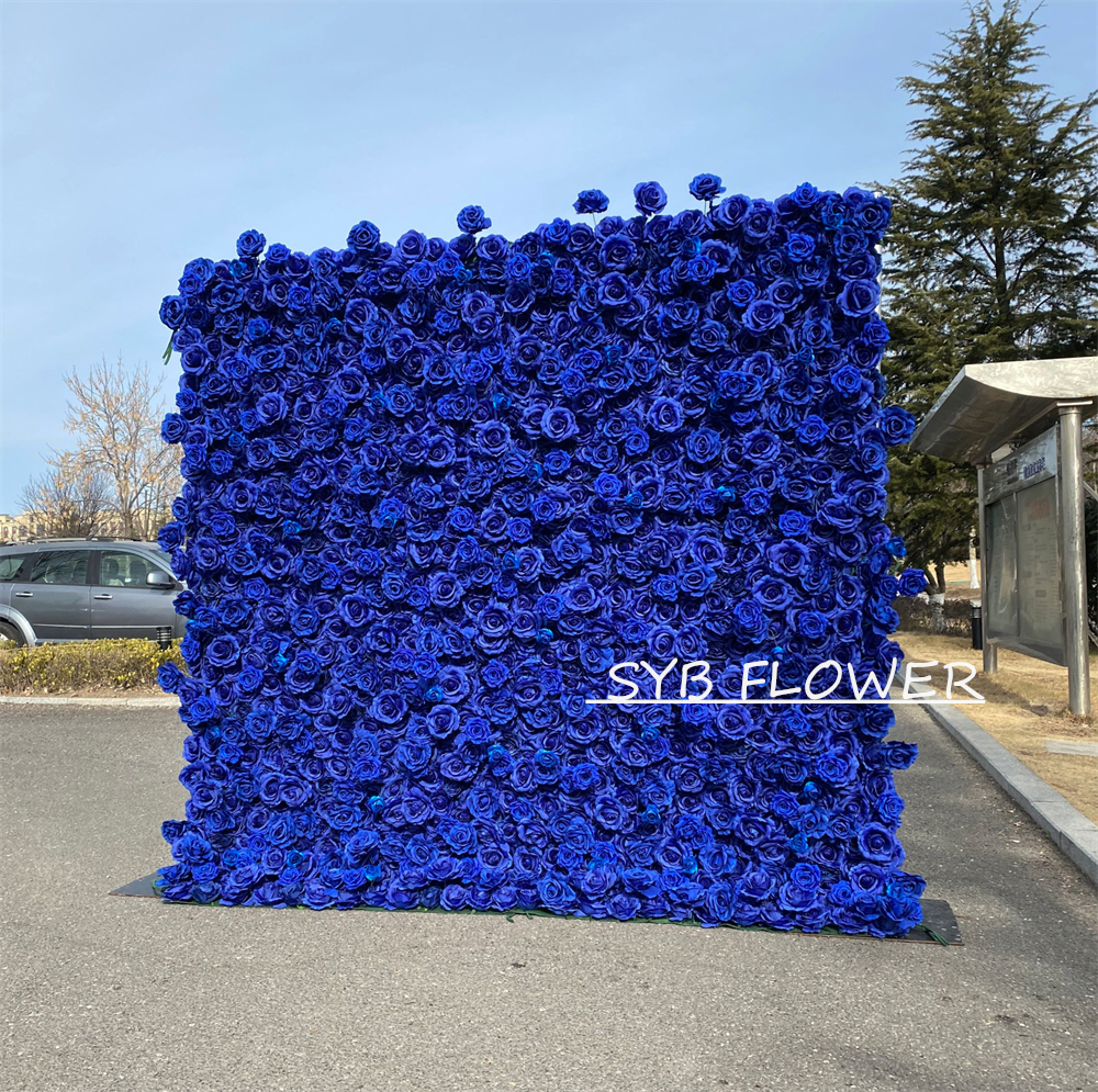 #360 SYB FLOWER Customized 3D/5D jewelry blue and sapphire Cloth Back Roll up Artificial Flower Wall Backdrop For Wedding Event Party Decoration
