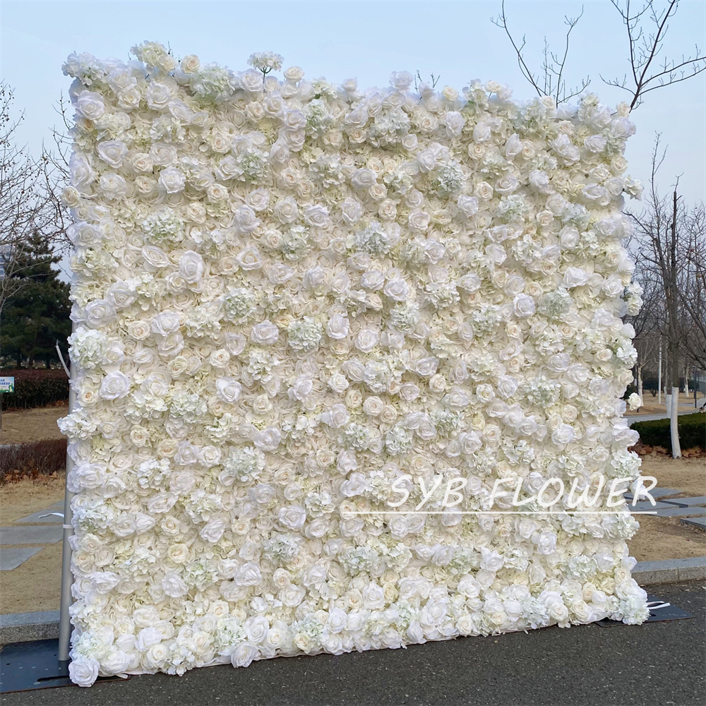 #390 SYB FLOWER Customized 3D/5D white Cloth Back Roll up Artificial Flower Wall Backdrop For Wedding Event Party Decoration