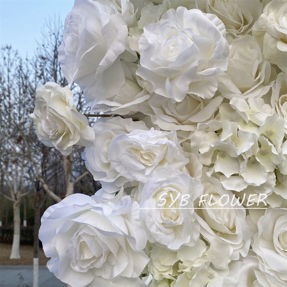 #390 SYB FLOWER Customized 3D/5D white Cloth Back Roll up Artificial Flower Wall Backdrop For Wedding Event Party Decoration