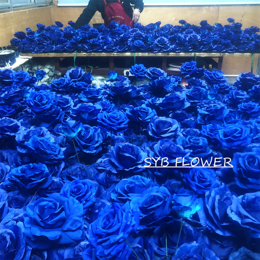 #360 SYB FLOWER Customized 3D/5D jewelry blue and sapphire Cloth Back Roll up Artificial Flower Wall Backdrop For Wedding Event Party Decoration