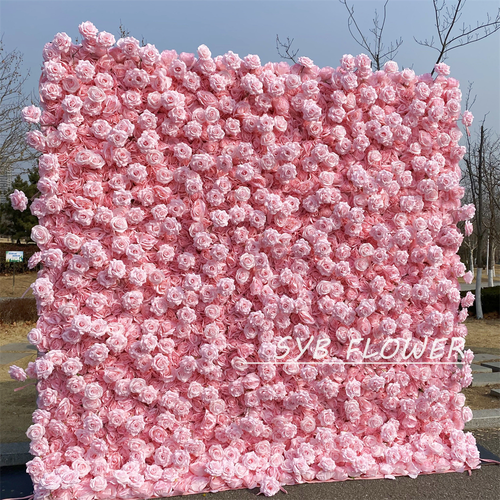 #392 SYB FLOWER Customized 3D/5D pink Cloth Back Roll up Artificial Flower Wall Backdrop For Wedding Event Party Decoration
