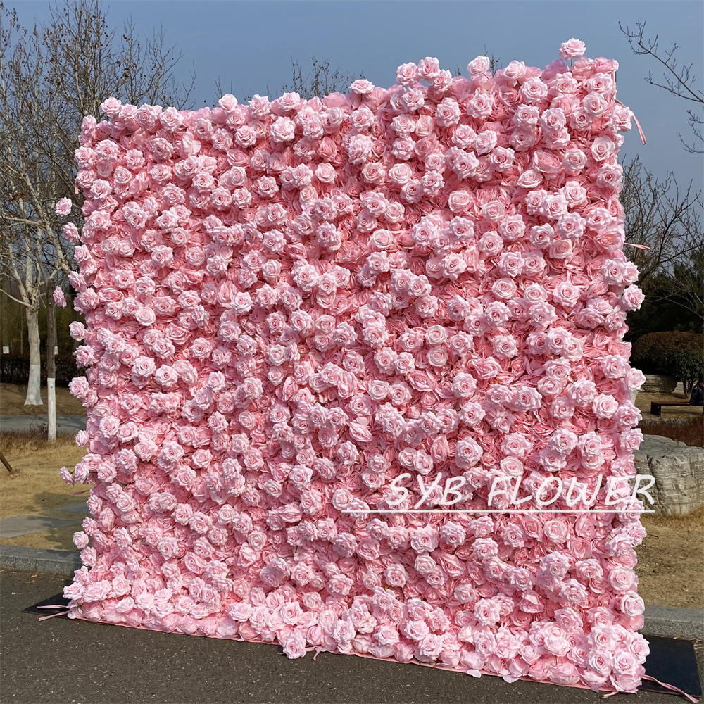 #392 SYB FLOWER Customized 3D/5D pink Cloth Back Roll up Artificial Flower Wall Backdrop For Wedding Event Party Decoration