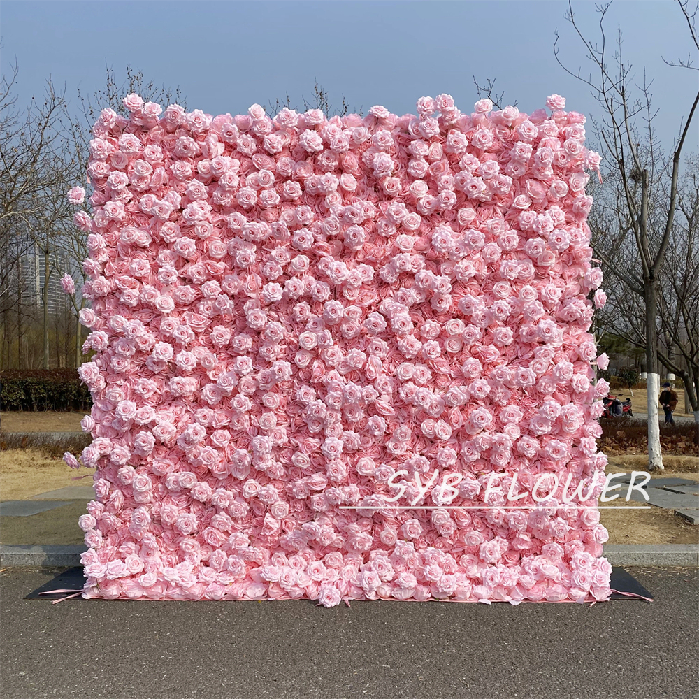 #392 SYB FLOWER Customized 3D/5D pink Cloth Back Roll up Artificial Flower Wall Backdrop For Wedding Event Party Decoration