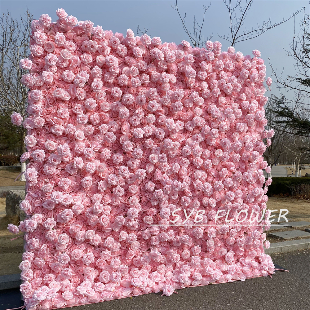 #392 SYB FLOWER Customized 3D/5D pink Cloth Back Roll up Artificial Flower Wall Backdrop For Wedding Event Party Decoration