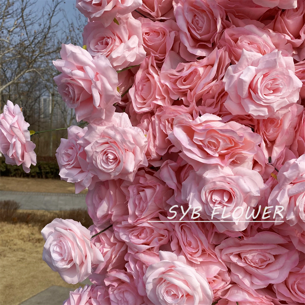 #392 SYB FLOWER Customized 3D/5D pink Cloth Back Roll up Artificial Flower Wall Backdrop For Wedding Event Party Decoration