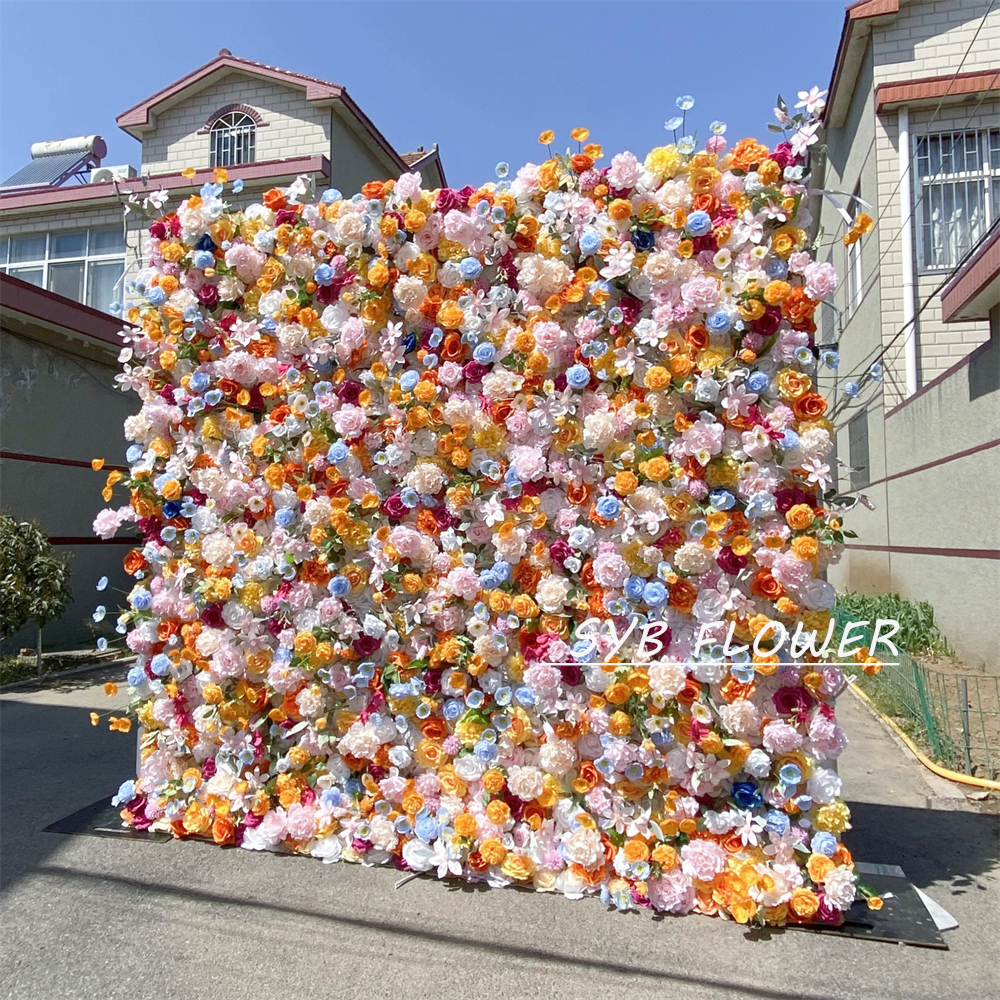 #362 SYB FLOWER Customized 3D/5D Cloth Back Roll up Artificial Flower Wall Backdrop For Wedding Event Party Decoration