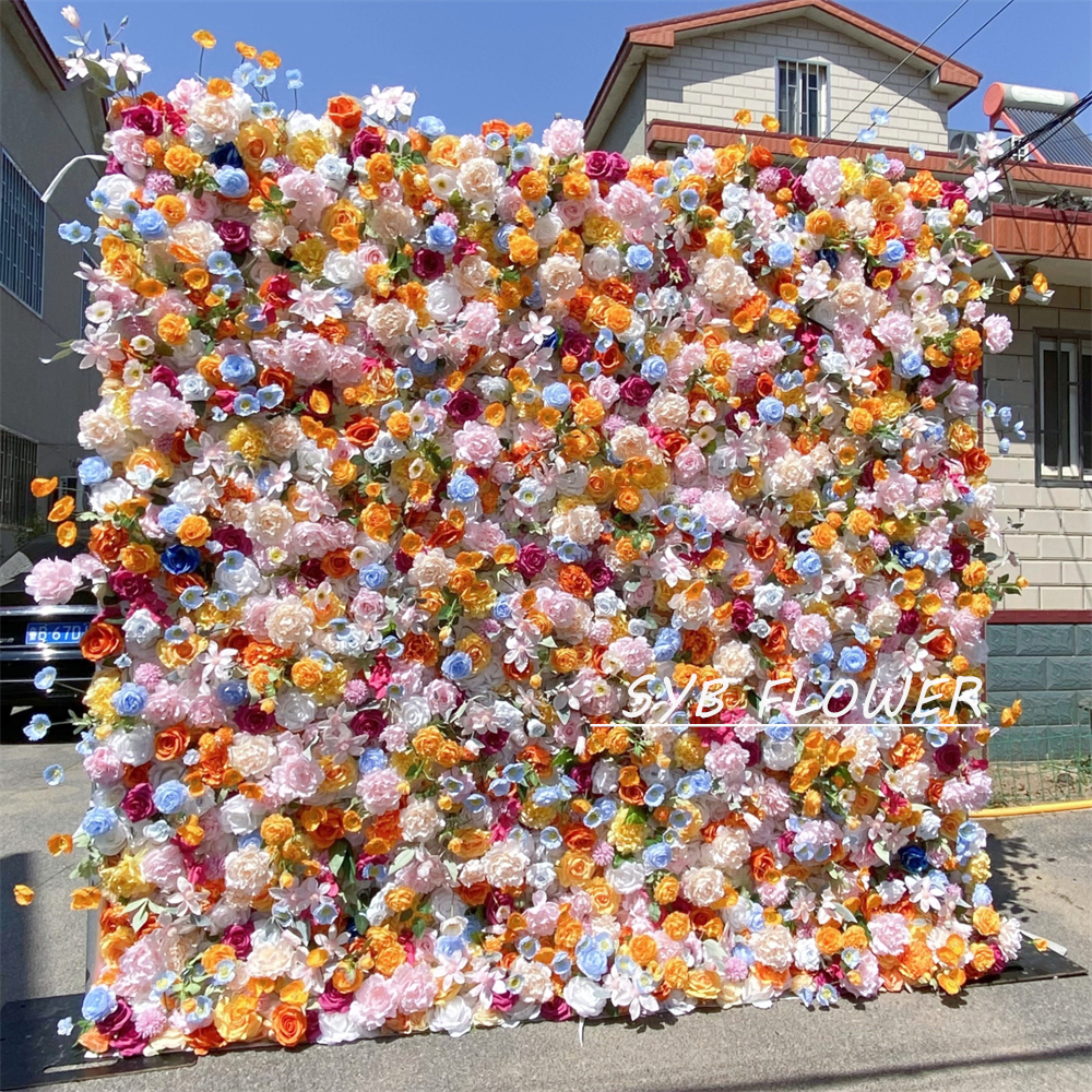 #362 SYB FLOWER Customized 3D/5D Cloth Back Roll up Artificial Flower Wall Backdrop For Wedding Event Party Decoration