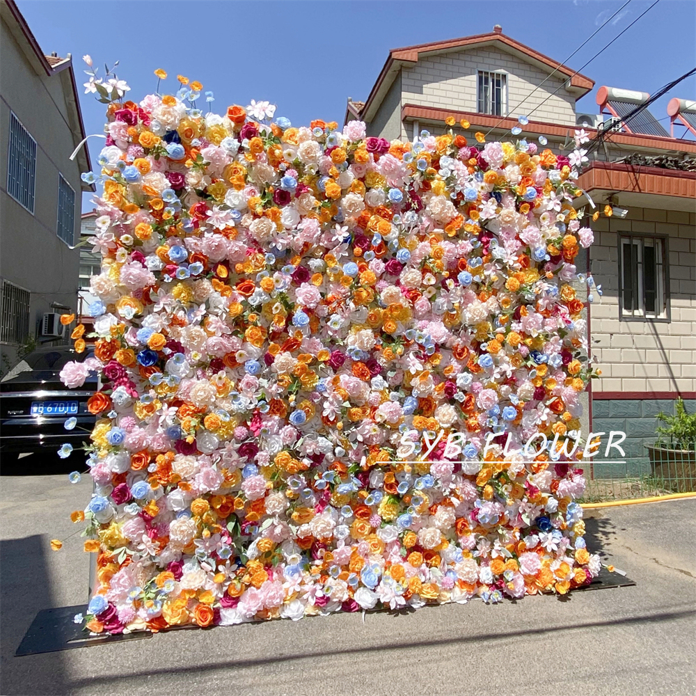 #362 SYB FLOWER Customized 3D/5D Cloth Back Roll up Artificial Flower Wall Backdrop For Wedding Event Party Decoration