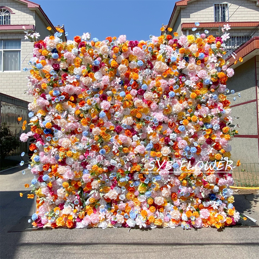 #362 SYB FLOWER Customized 3D/5D Cloth Back Roll up Artificial Flower Wall Backdrop For Wedding Event Party Decoration