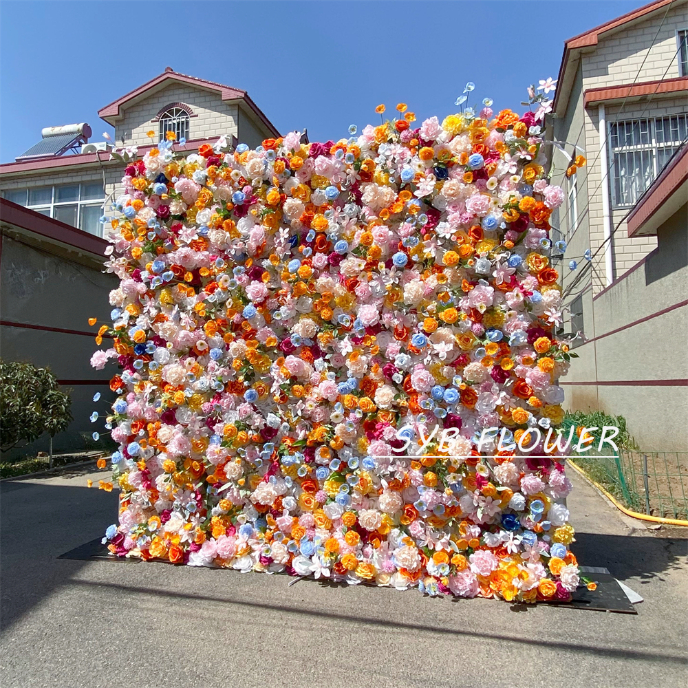 #362 SYB FLOWER Customized 3D/5D Cloth Back Roll up Artificial Flower Wall Backdrop For Wedding Event Party Decoration