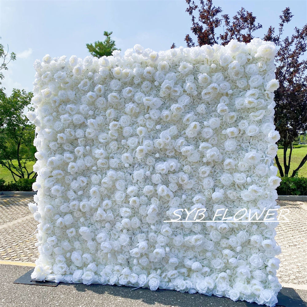 #056-2 SYB FLOWER Customized White 3D/5D Cloth Back Roll up Artificial Flower Wall Backdrop For Wedding Event Party Decoration