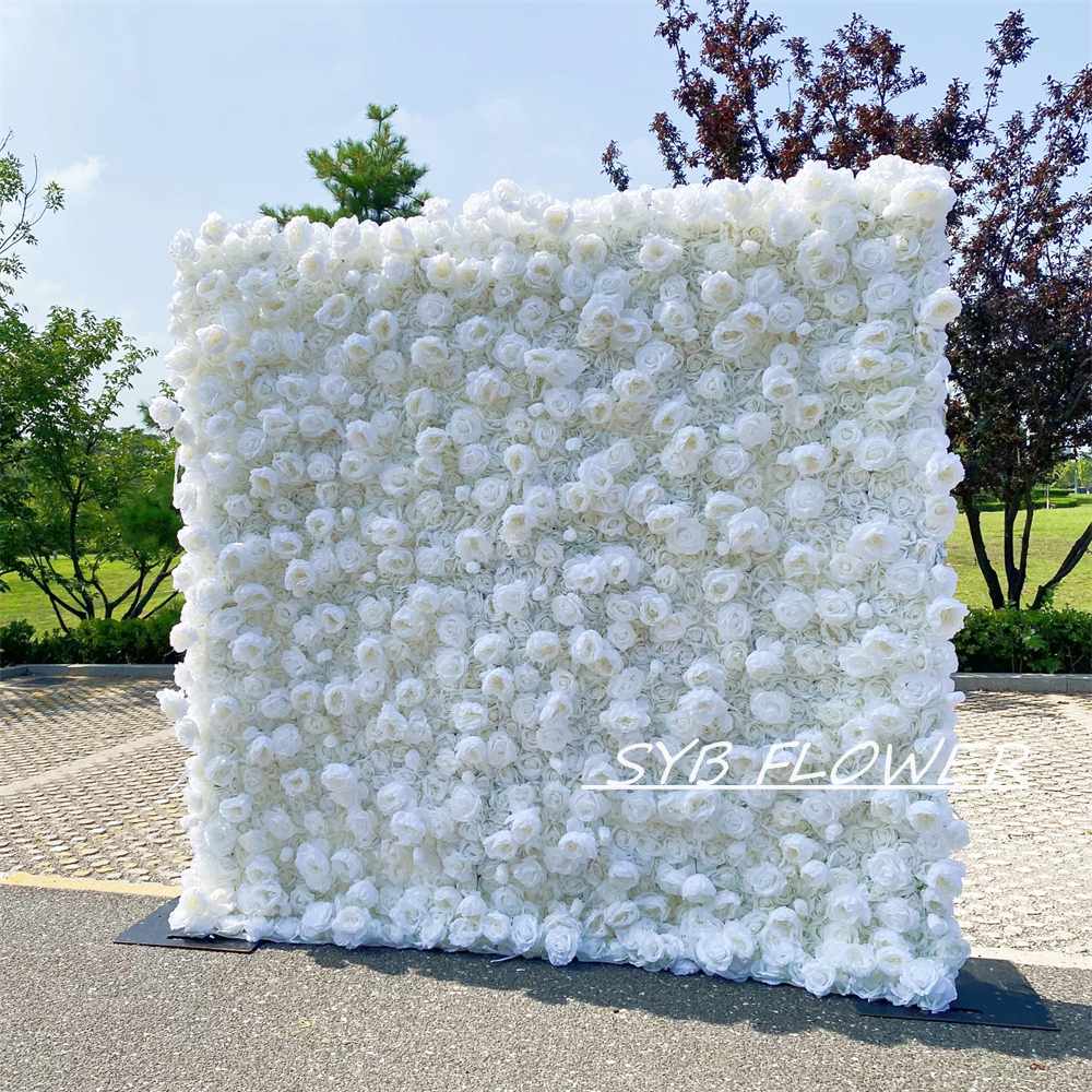 #056-2 SYB FLOWER Customized White 3D/5D Cloth Back Roll up Artificial Flower Wall Backdrop For Wedding Event Party Decoration