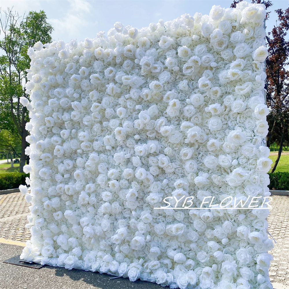 #056-2 SYB FLOWER Customized White 3D/5D Cloth Back Roll up Artificial Flower Wall Backdrop For Wedding Event Party Decoration