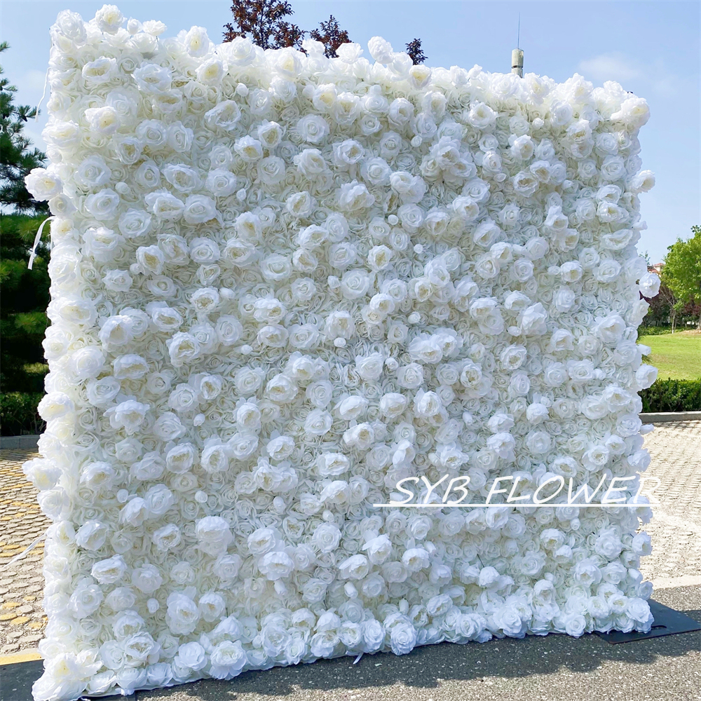 #056-2 SYB FLOWER Customized White 3D/5D Cloth Back Roll up Artificial Flower Wall Backdrop For Wedding Event Party Decoration