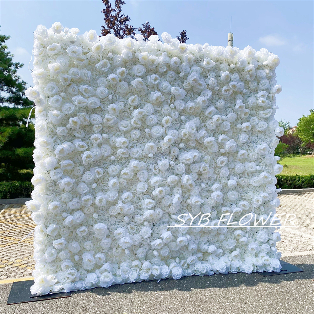 #056-2 SYB FLOWER Customized White 3D/5D Cloth Back Roll up Artificial Flower Wall Backdrop For Wedding Event Party Decoration