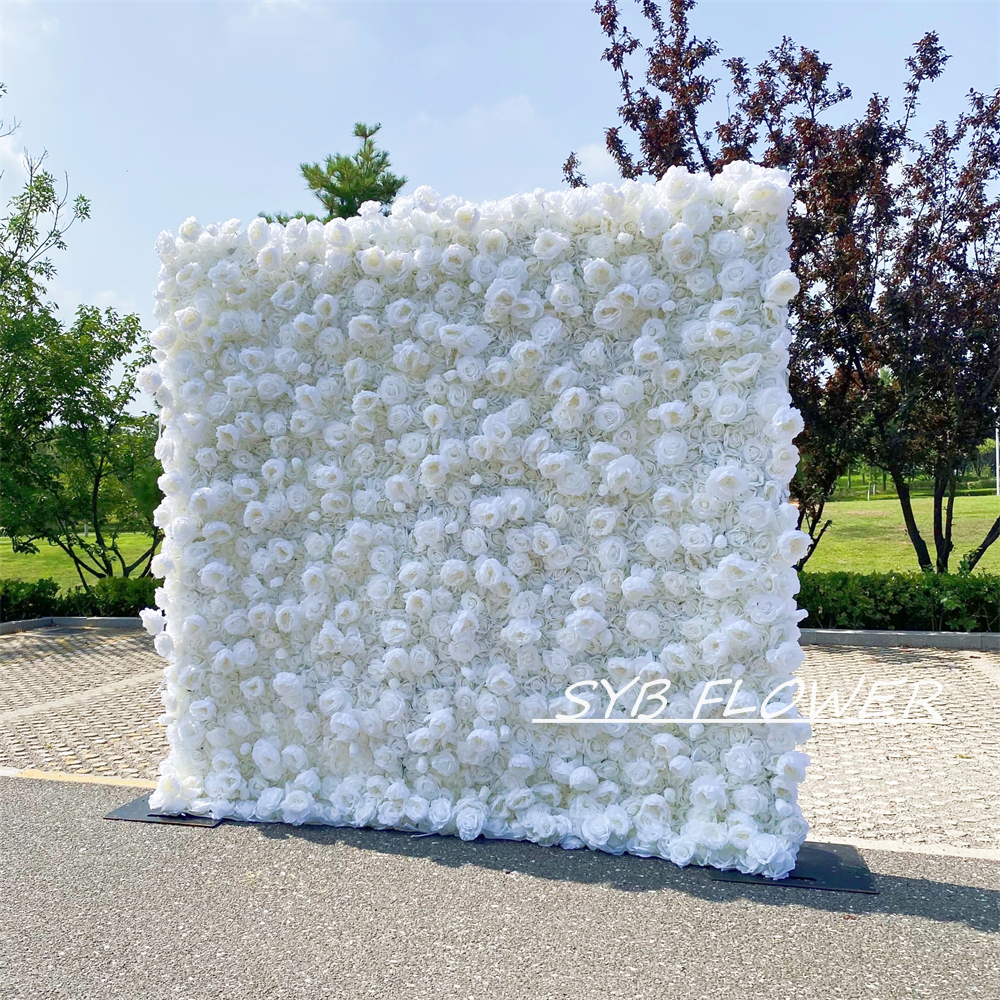 #056-2 SYB FLOWER Customized White 3D/5D Cloth Back Roll up Artificial Flower Wall Backdrop For Wedding Event Party Decoration