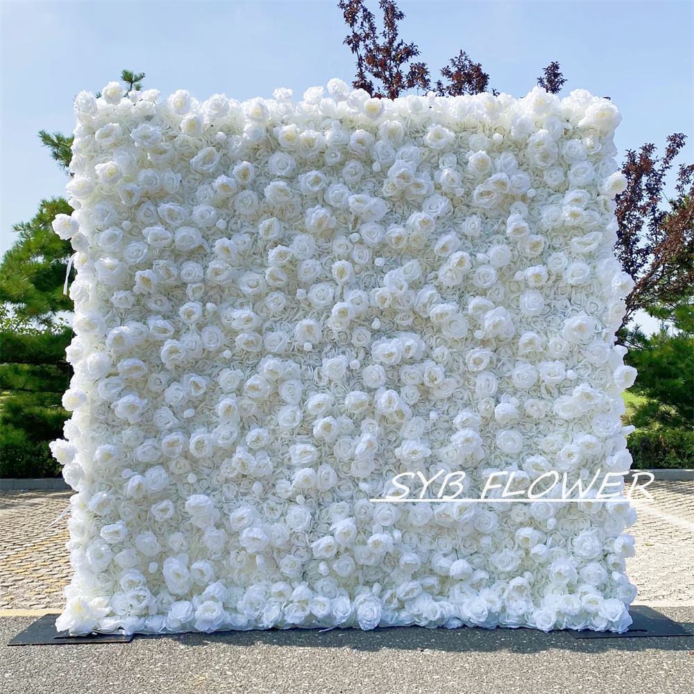 #056-2 SYB FLOWER Customized White 3D/5D Cloth Back Roll up Artificial Flower Wall Backdrop For Wedding Event Party Decoration