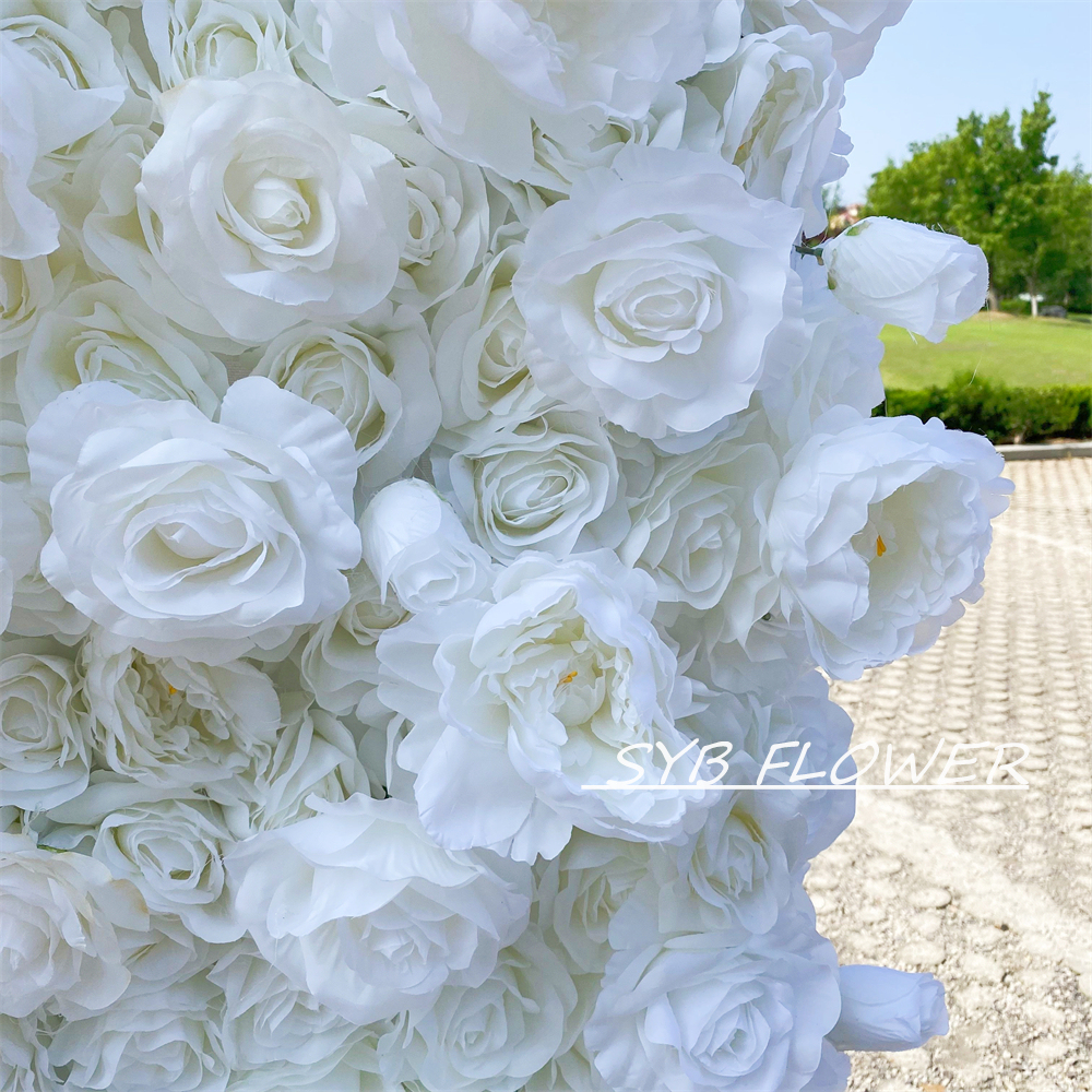 #056-2 SYB FLOWER Customized White 3D/5D Cloth Back Roll up Artificial Flower Wall Backdrop For Wedding Event Party Decoration