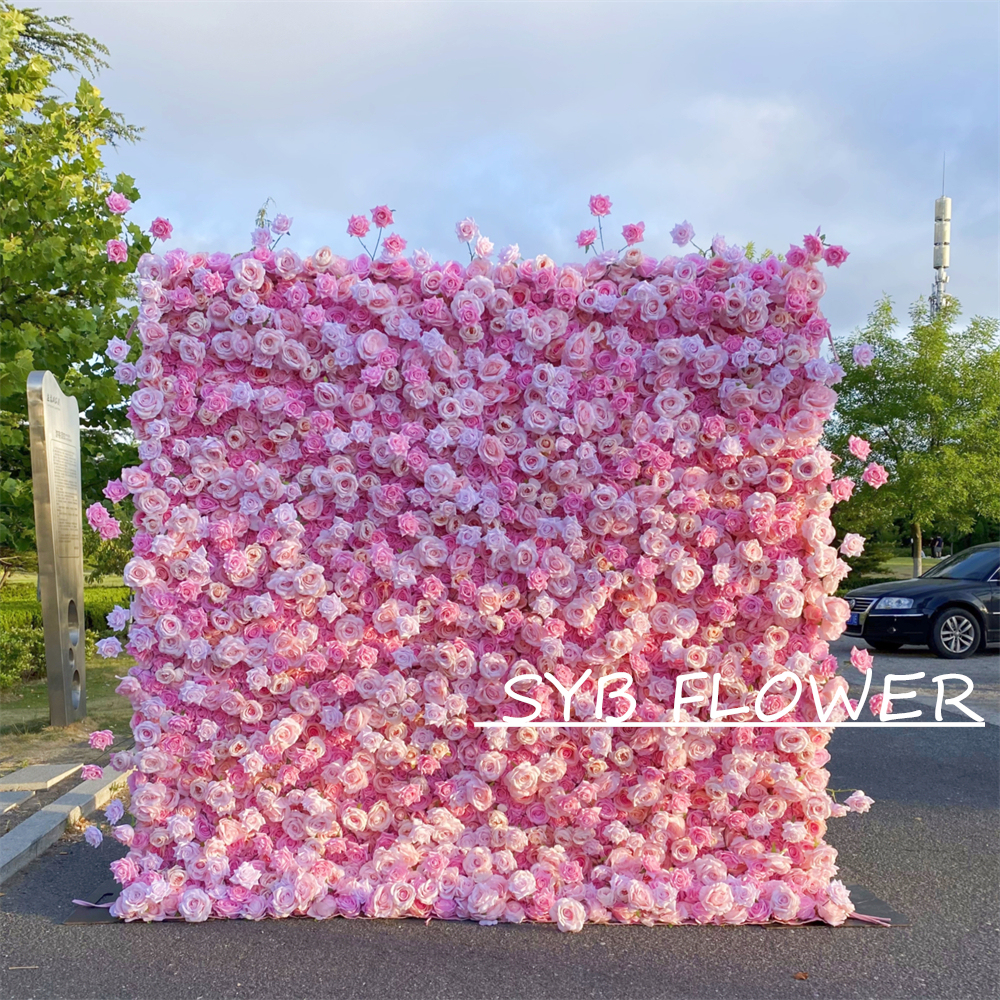 #237-2 Customized 3D/5D Cloth Back Roll up Articifial Flower Wall Backdrop For Wedding Event Party Decoration