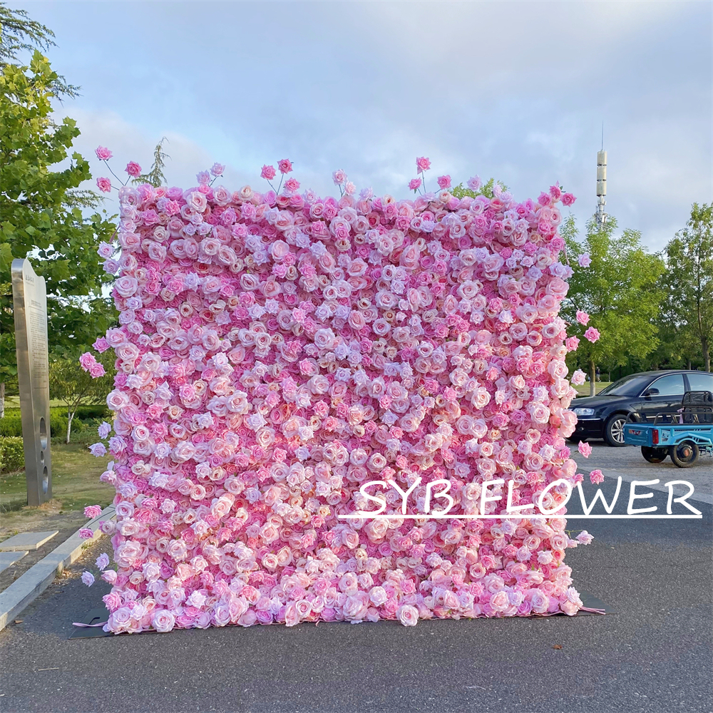 #237-2 Customized 3D/5D Cloth Back Roll up Articifial Flower Wall Backdrop For Wedding Event Party Decoration
