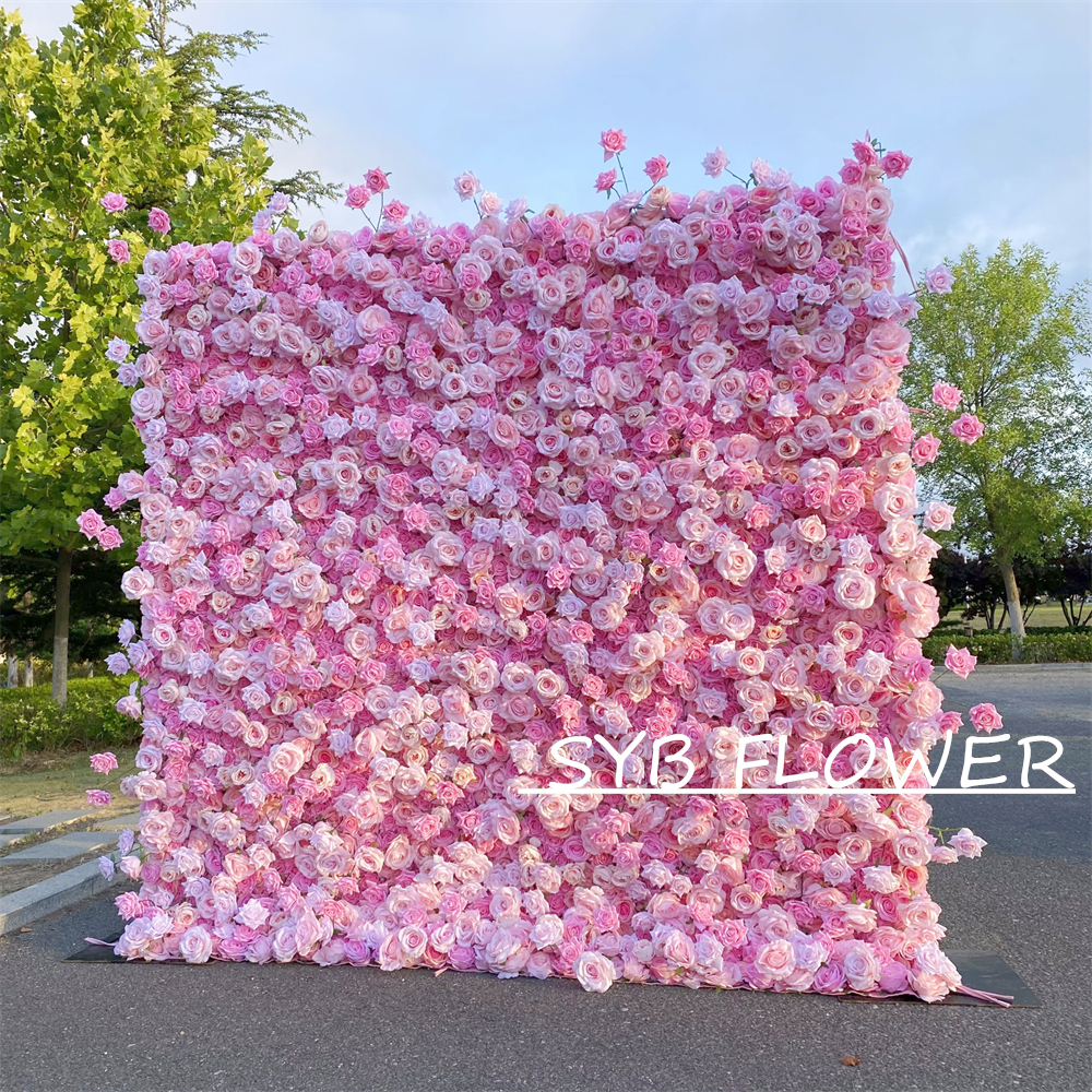 #237-2 Customized 3D/5D Cloth Back Roll up Articifial Flower Wall Backdrop For Wedding Event Party Decoration