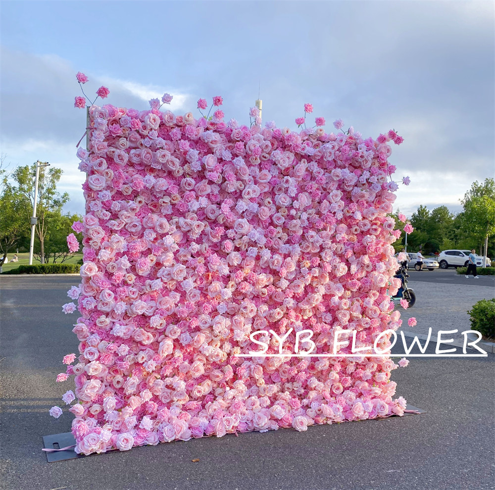 #237-2 Customized 3D/5D Cloth Back Roll up Articifial Flower Wall Backdrop For Wedding Event Party Decoration