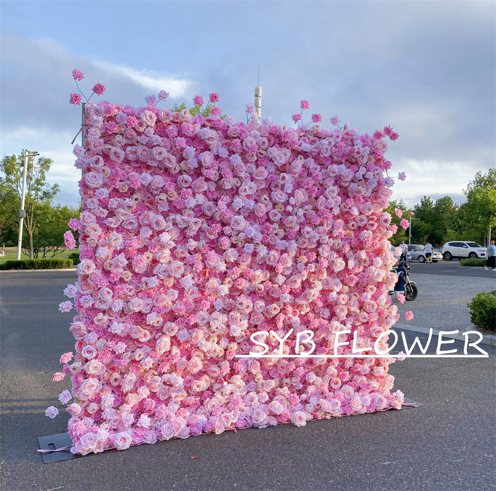 #237-2 Customized 3D/5D Cloth Back Roll up Articifial Flower Wall Backdrop For Wedding Event Party Decoration