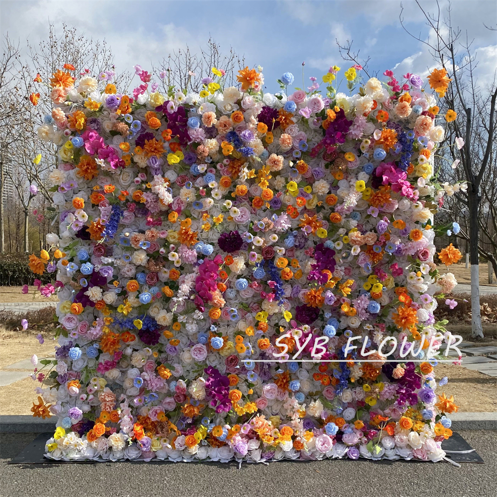 #391 SYB FLOWER Customized 3D/5D Cloth Back Roll up Artificial Flower Wall Backdrop For Wedding Event Party Decoration