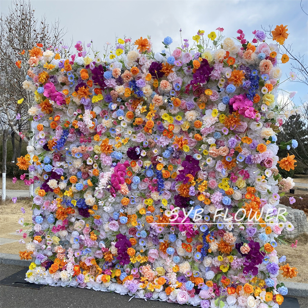 #391 SYB FLOWER Customized 3D/5D Cloth Back Roll up Artificial Flower Wall Backdrop For Wedding Event Party Decoration