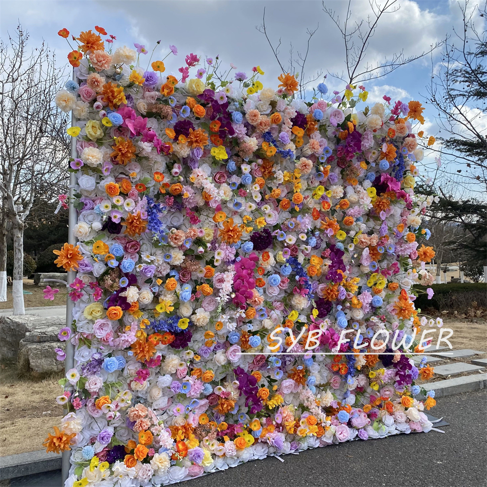 #391 SYB FLOWER Customized 3D/5D Cloth Back Roll up Artificial Flower Wall Backdrop For Wedding Event Party Decoration