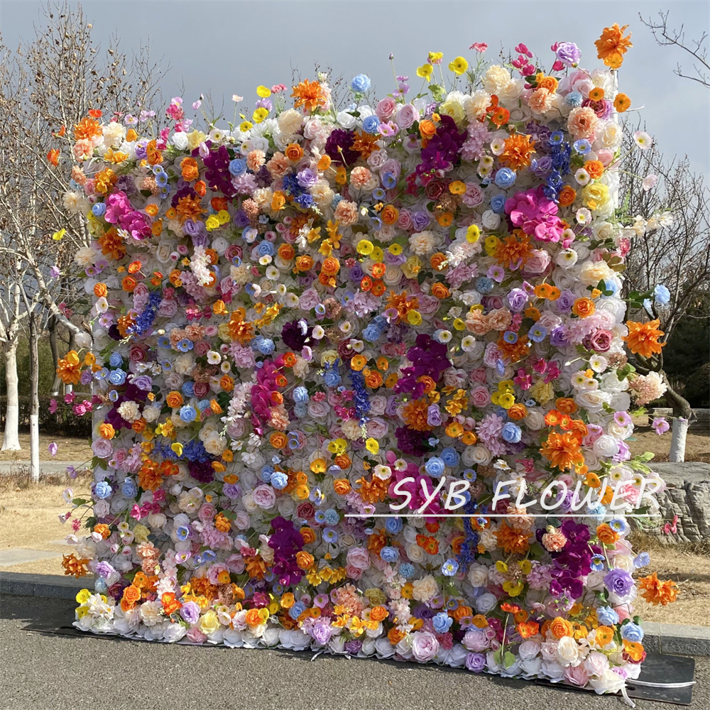 #391 SYB FLOWER Customized 3D/5D Cloth Back Roll up Artificial Flower Wall Backdrop For Wedding Event Party Decoration