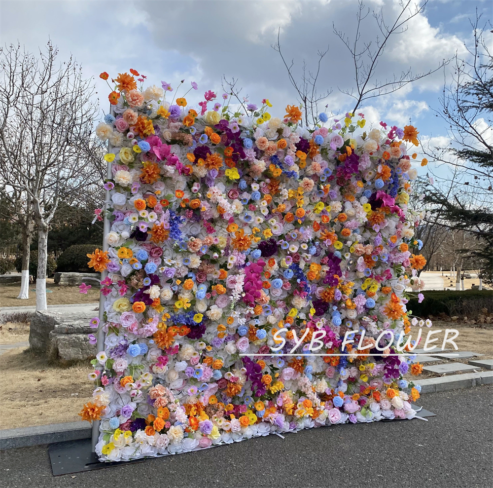 #391 SYB FLOWER Customized 3D/5D Cloth Back Roll up Artificial Flower Wall Backdrop For Wedding Event Party Decoration