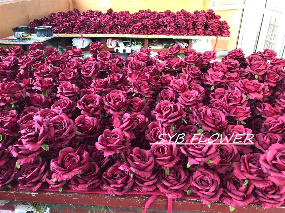 #395 SYB FLOWER Customized Burgundy Wine Red 3D/5D Cloth Back Roll up Artificial Flower Wall Backdrop For Wedding Event Party Decoration