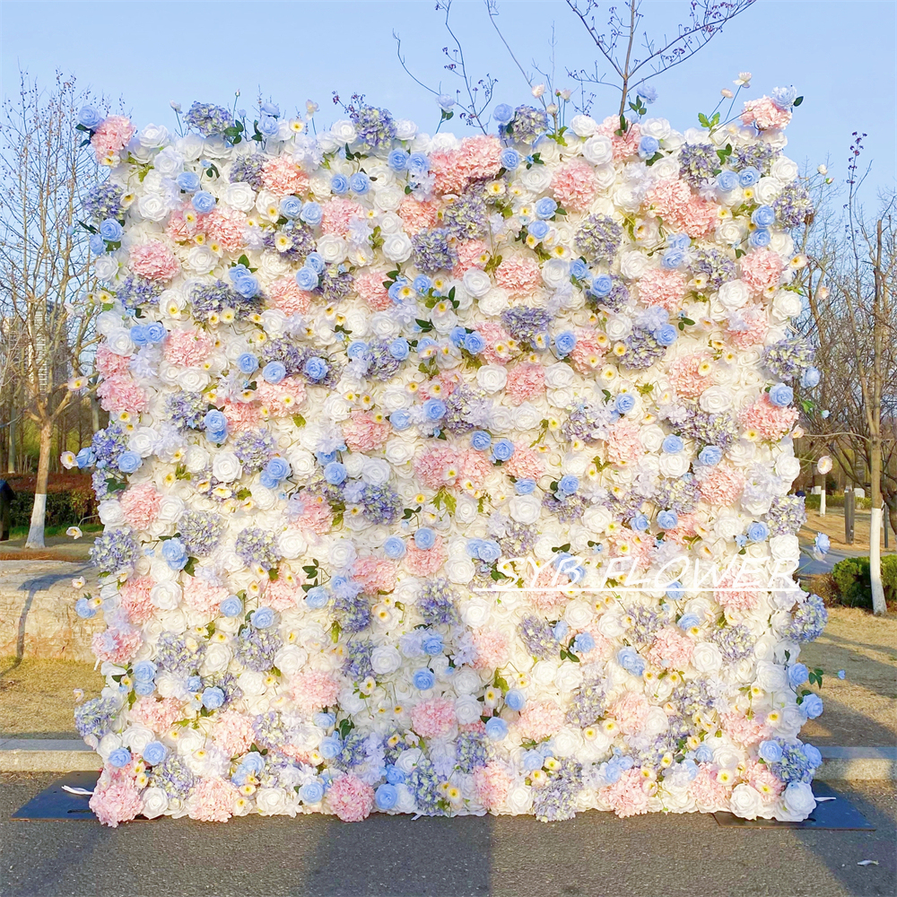 #307 Customized 3D/5D Cloth Back Roll up Articifial Flower Wall Backdrop For Wedding Event Party Decoration