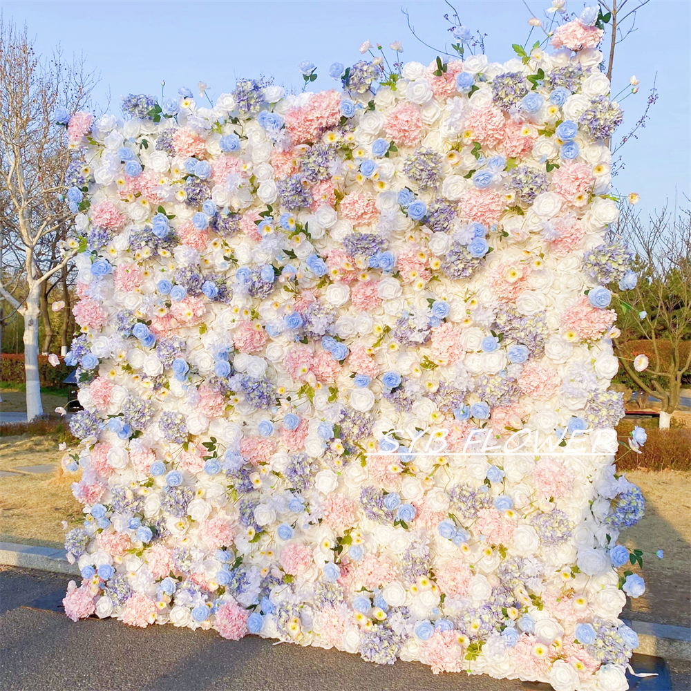 #307 Customized 3D/5D Cloth Back Roll up Articifial Flower Wall Backdrop For Wedding Event Party Decoration