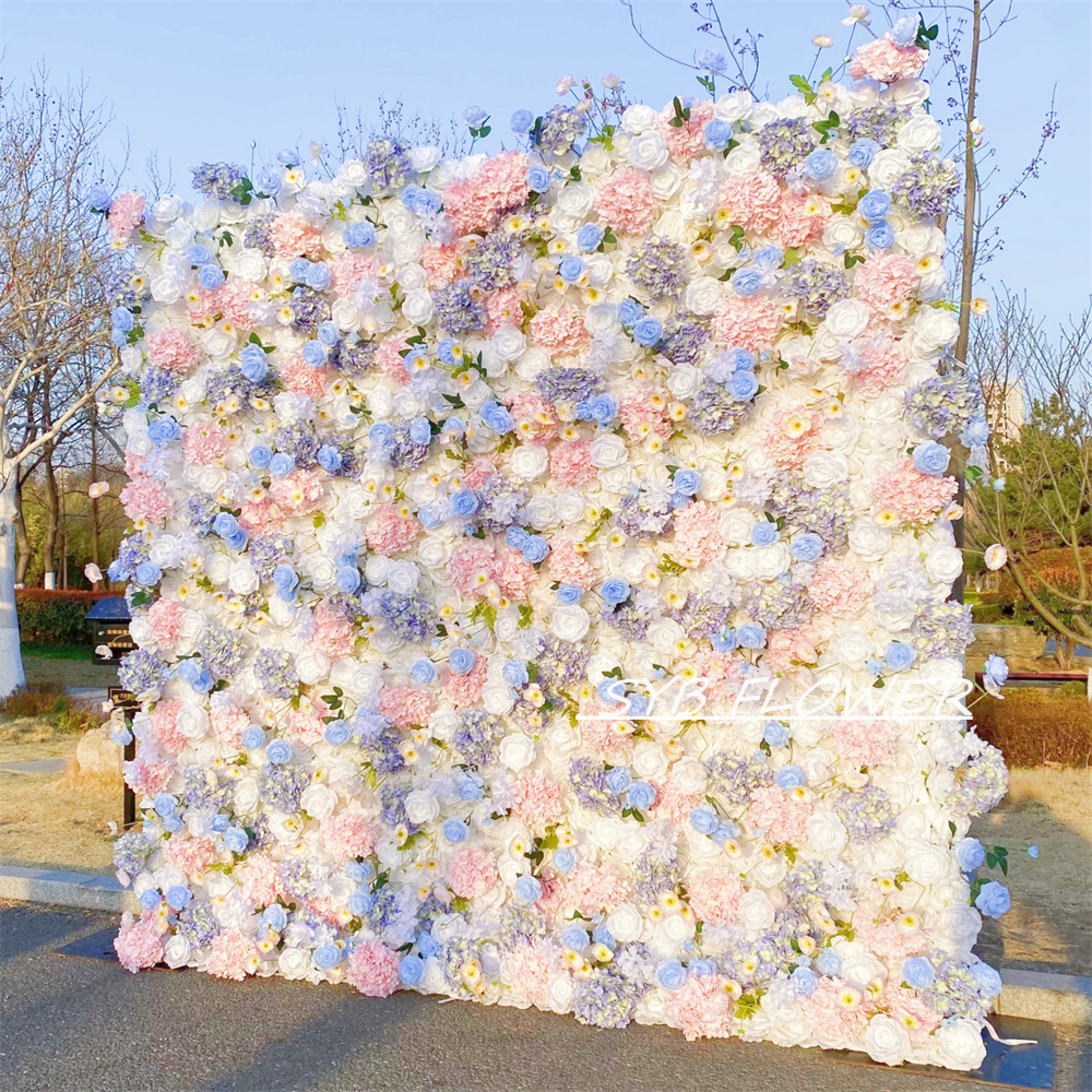 #307 Customized 3D/5D Cloth Back Roll up Articifial Flower Wall Backdrop For Wedding Event Party Decoration