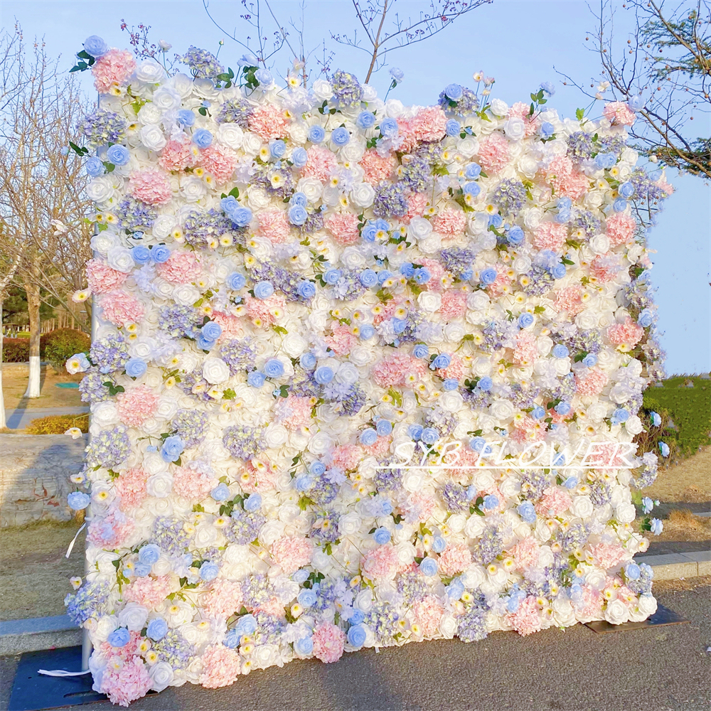#307 Customized 3D/5D Cloth Back Roll up Articifial Flower Wall Backdrop For Wedding Event Party Decoration