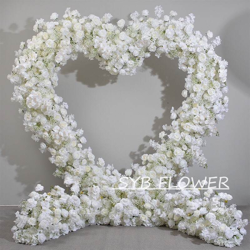 AC-017-2 Wholesale Customized Wedding Arch Silk Artificial Flower White Heart Shaped Arch Backdrop For Wedding Decoration With Free Shipping