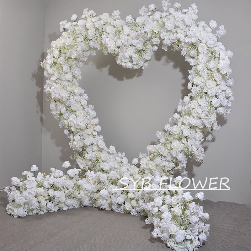 AC-017-2 Wholesale Customized Wedding Arch Silk Artificial Flower White Heart Shaped Arch Backdrop For Wedding Decoration With Free Shipping