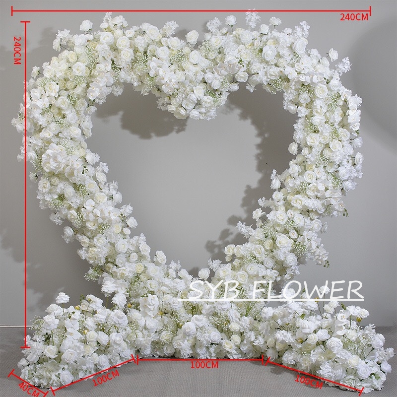 AC-017-2 Wholesale Customized Wedding Arch Silk Artificial Flower White Heart Shaped Arch Backdrop For Wedding Decoration With Free Shipping