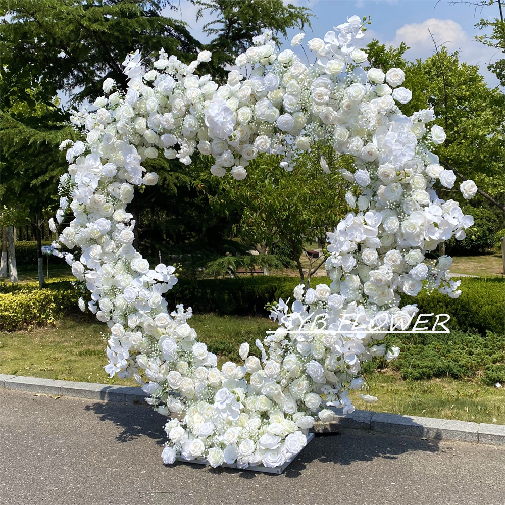 AC-017 Wholesale Customized Wedding Arch Silk Artificial Flower White Heart Shaped Arch Backdrop For Wedding Decoration With Free Shipping