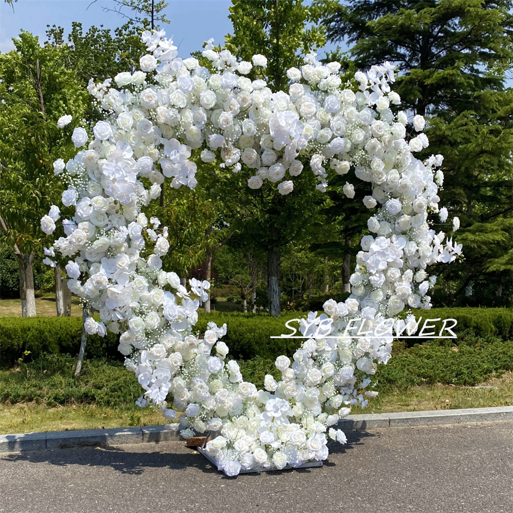 AC-017 Wholesale Customized Wedding Arch Silk Artificial Flower White Heart Shaped Arch Backdrop For Wedding Decoration With Free Shipping