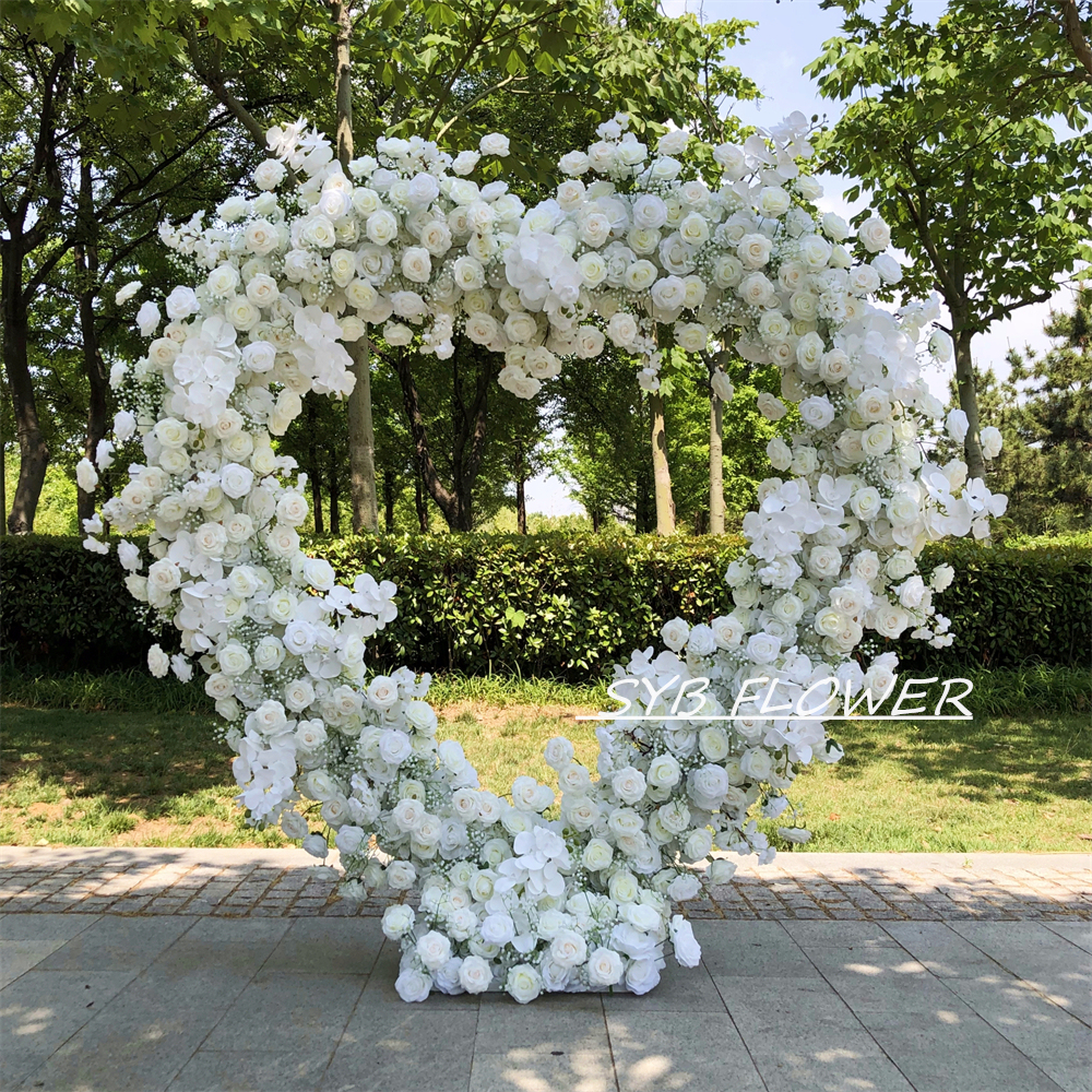 AC-017 Wholesale Customized Wedding Arch Silk Artificial Flower White Heart Shaped Arch Backdrop For Wedding Decoration With Free Shipping