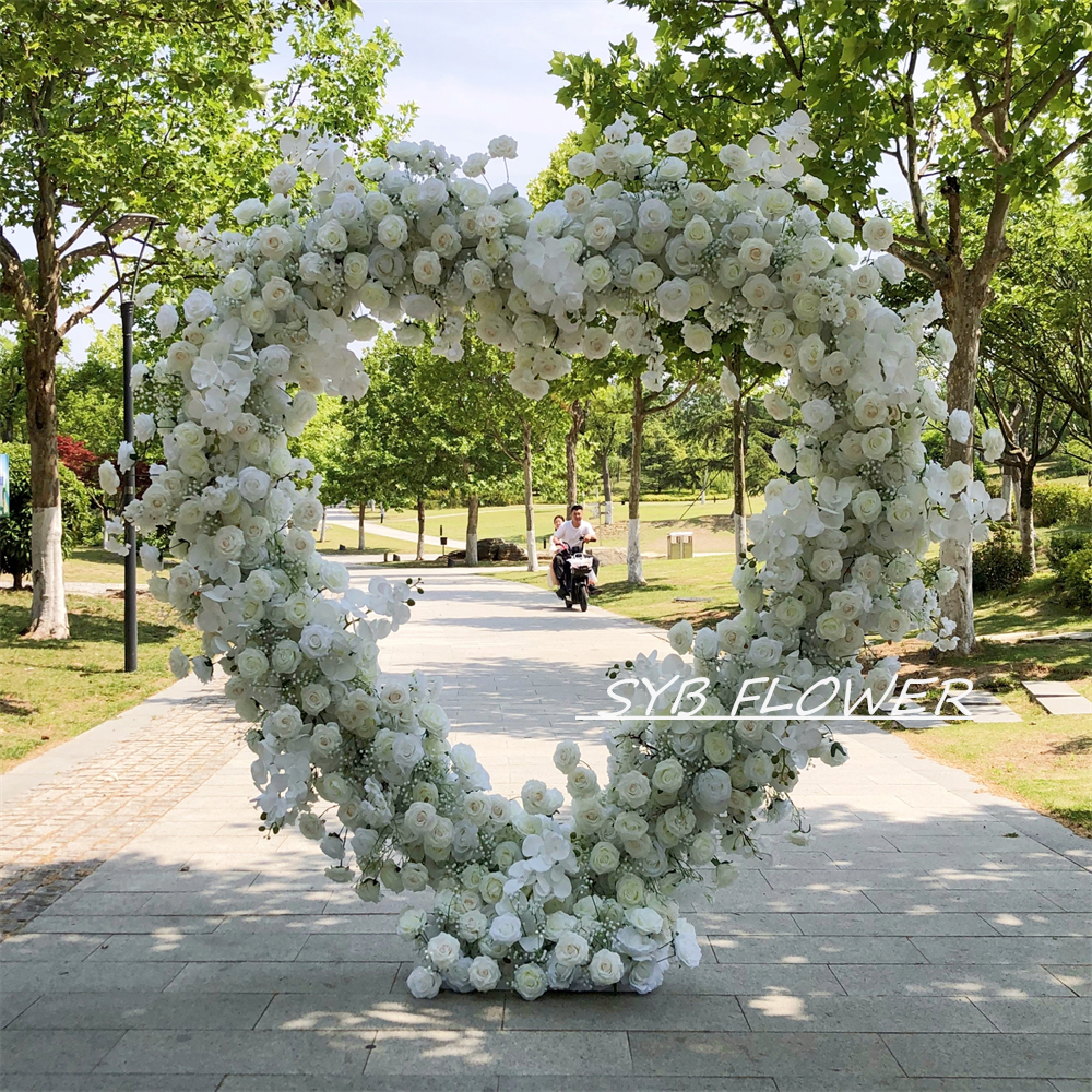 AC-017 Wholesale Customized Wedding Arch Silk Artificial Flower White Heart Shaped Arch Backdrop For Wedding Decoration With Free Shipping