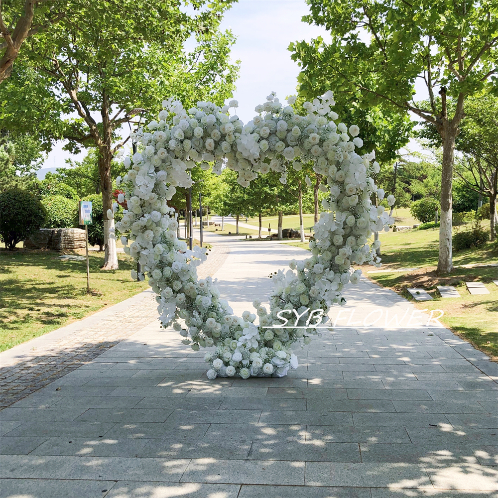 AC-017 Wholesale Customized Wedding Arch Silk Artificial Flower White Heart Shaped Arch Backdrop For Wedding Decoration With Free Shipping