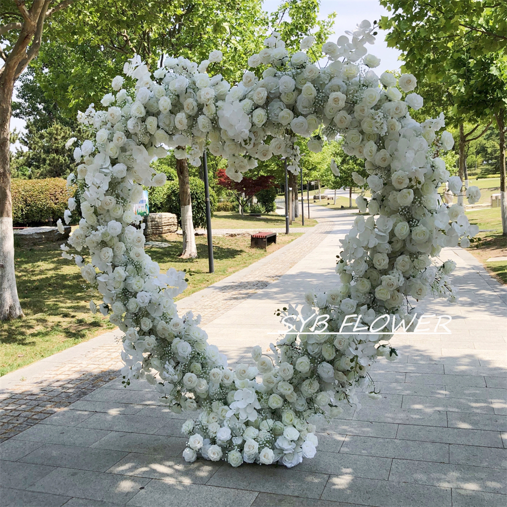 AC-017 Wholesale Customized Wedding Arch Silk Artificial Flower White Heart Shaped Arch Backdrop For Wedding Decoration With Free Shipping