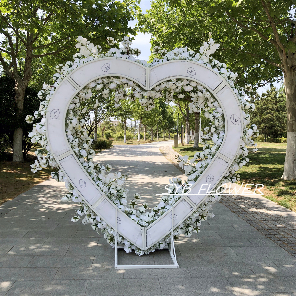 AC-017 Wholesale Customized Wedding Arch Silk Artificial Flower White Heart Shaped Arch Backdrop For Wedding Decoration With Free Shipping
