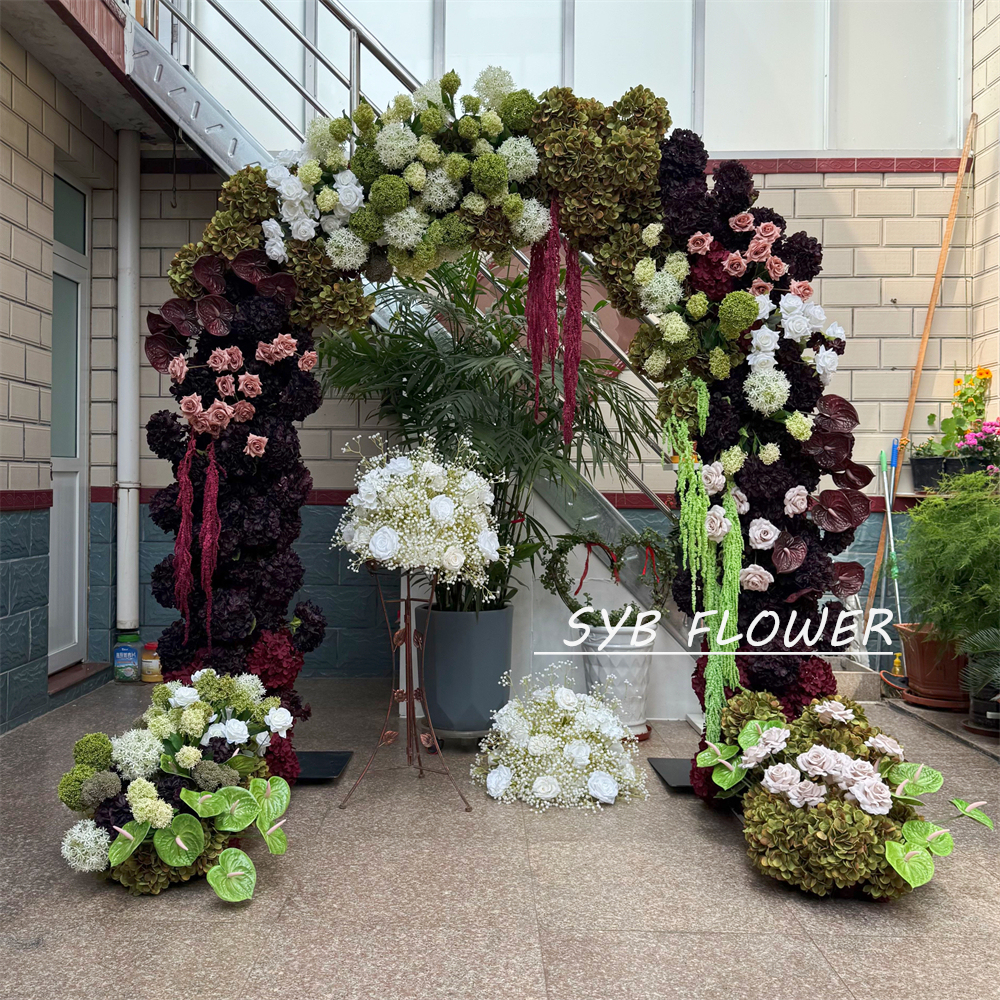 AC-074 Customized Wedding Arch Silk Artificial Flowers Gate Flowers Wedding Arch Backdrop For Wedding Entrance Decoration